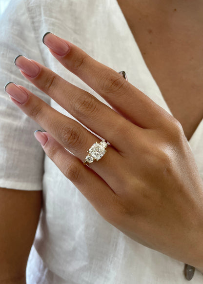 2.6 CT Cushion Three Stone CVD G/VS2 Diamond Engagement Ring 5