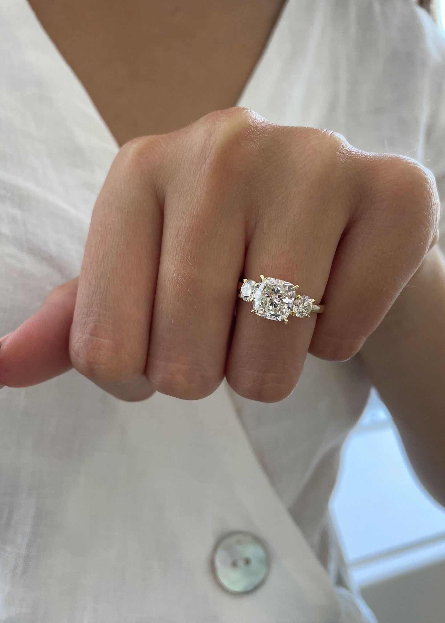 2.6 CT Cushion Three Stone CVD G/VS2 Diamond Engagement Ring 4