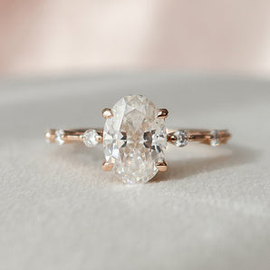 1.5 CT Oval Cut Dainty Pave & Solitaire Moissanite Engagement Ring 7